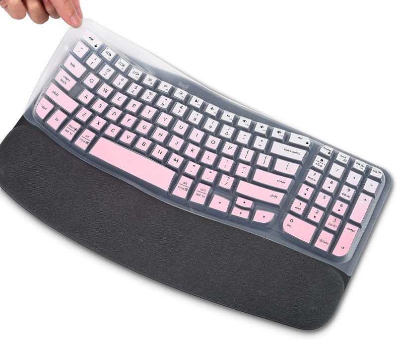 imComor Keyboard Cover Skin for Logitech Wave Keys MK670 Combo Keyboard Skin, Logitech Wave Keys Wireless Ergonomic Keyboard Cover Protector Skin, Logitech Wave Keys MK670 Accessories, Ombre Pink - Image 1